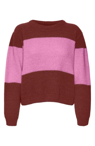 Vero Moda Magate Stripe Crewneck Sweater In Fired Brick Detail