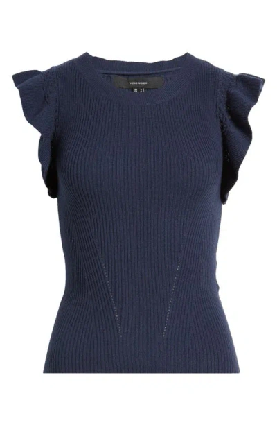 Vero Moda Malou Flutter Sleeve Rib Sweater In Navy Blazer