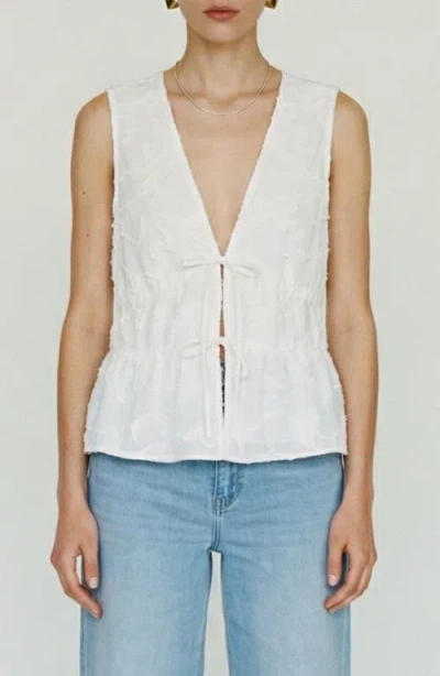 Vero Moda Mann Embroidered Tie Front Cotton Peplum Top In White