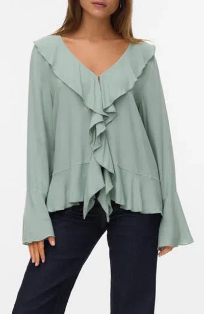 Vero Moda Merry Ruffle Frill Top In Green