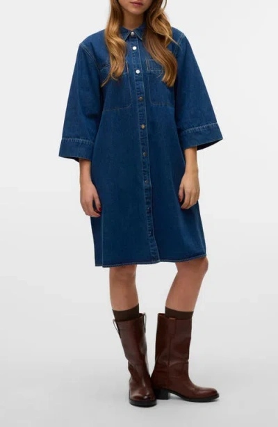 Vero Moda Migga Denm Dress In Medium Blue Denim