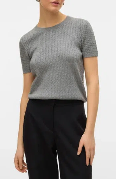 Vero Moda Mirla Short Sleeve Cable Knit Sweater In Gray