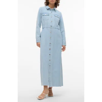 Vero Moda Molly Long Sleeve Denim Maxi Shirtdress In Light Blue Denim