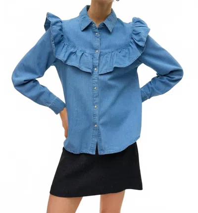 Vero Moda Muli Denim Long Sleeve Top In Light Blue Denim