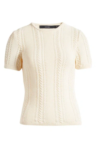 Vero Moda Nora Cable Detail Short Sleeve Cotton Blend Sweater In Birch