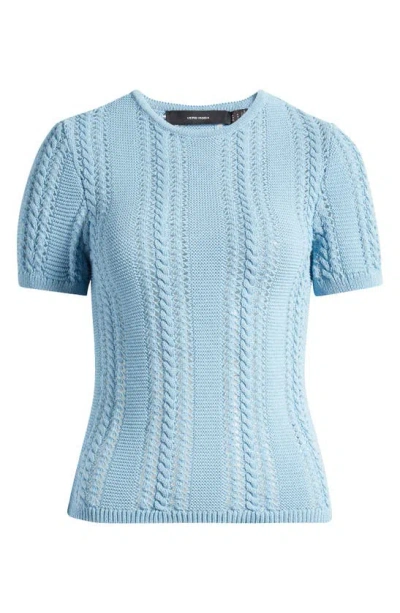 Vero Moda Nora Cable Detail Short Sleeve Cotton Blend Sweater In Dusk Blue
