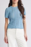 Vero Moda Nora Cable Detail Short Sleeve Cotton Blend Sweater In Dusk Blue