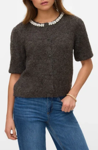Vero Moda Ocean Pearly Short Sleeve Cardigan In Gray