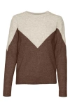 Shop Vero Moda Plaza Colorblock Crewneck Sweater In Birch Stripes W Pin