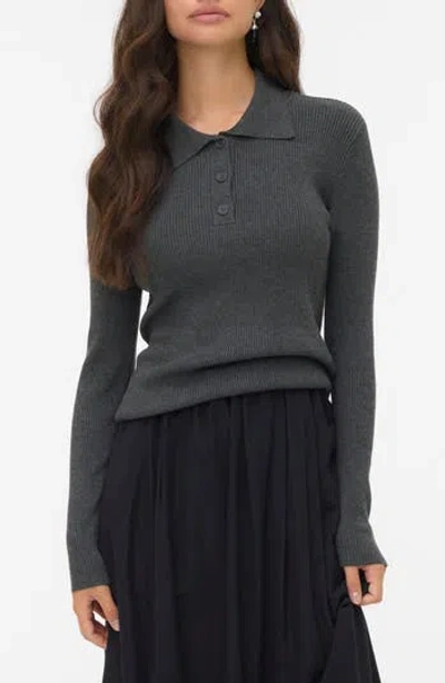Vero Moda Polo Rib Sweater In Gray