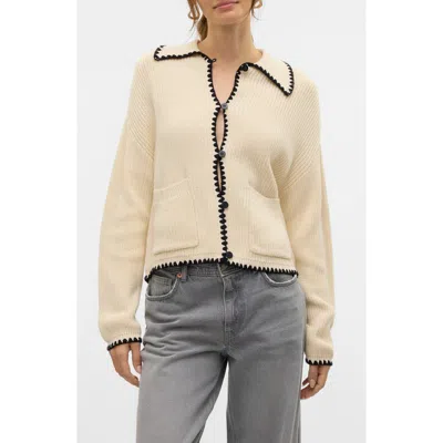 Vero Moda Pomelo Polo Cardigan In Birch/black