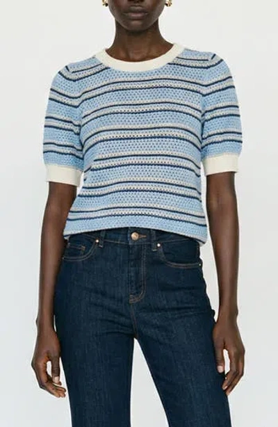 Vero Moda Rita Stripe Short Sleeve Cotton Sweater In Blue