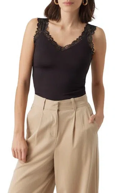 Vero Moda Rosa Lace Trim Tank In Black