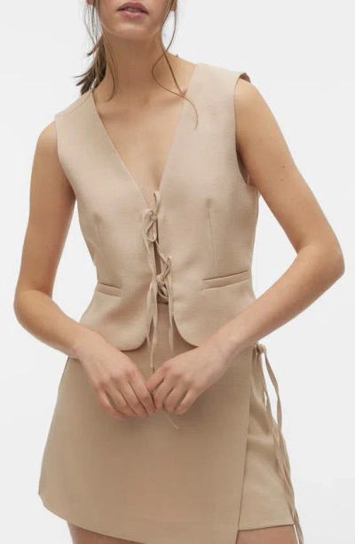 Vero Moda Rose Tie Front Vest In Nomad