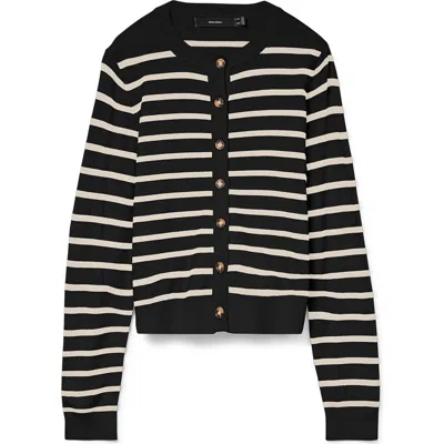 Vero Moda Saba Stripe Crop Cardigan In Black