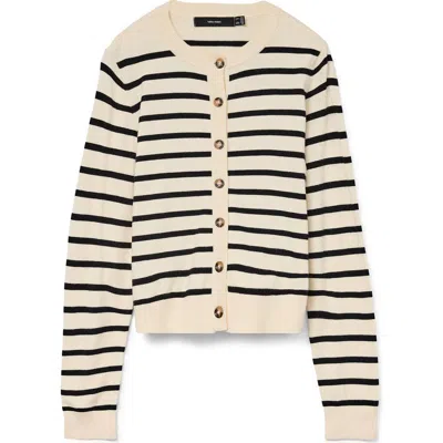 Vero Moda Saba Stripe Crop Cardigan In Neutral