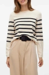 Vero Moda Saba Stripe Sweater In Birch Stripes Black