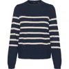 Vero Moda O Neck Sweater In Black With Cream Stripe In Black