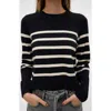 Vero Moda O Neck Sweater In Black With Cream Stripe In Black Stripes Birch