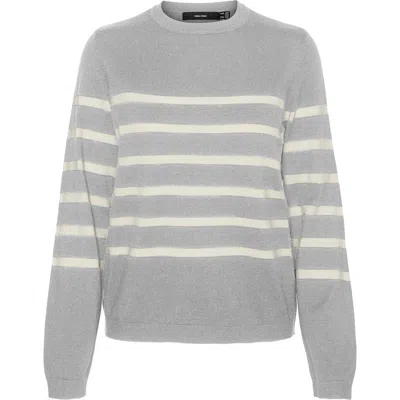 Vero Moda Saba Stripe Sweater In Light Grey Melange