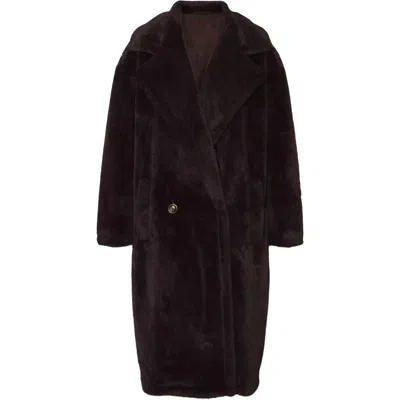 Vero Moda Safia Womens Faux Fur Double-breasted Dress Coat In Brown