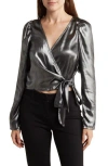 Vero Moda Scarlet Long Sleeve Wrap Top In Silver