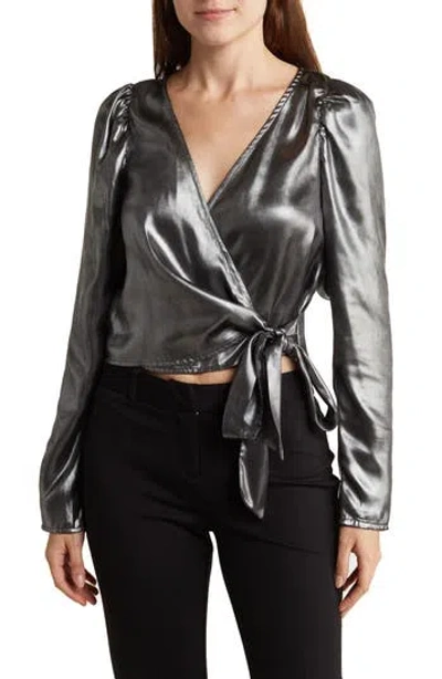 Vero Moda Scarlet Long Sleeve Wrap Top In Silver