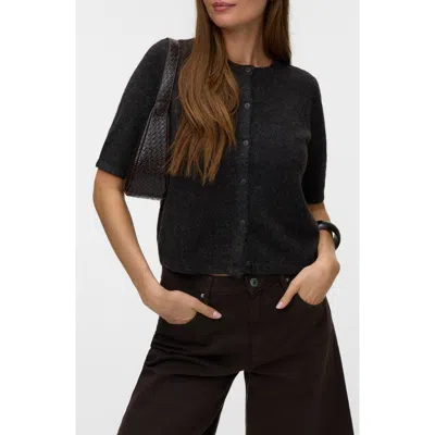 Vero Moda Short Sleeve Button Cardigan In Choc Torte Black Melange