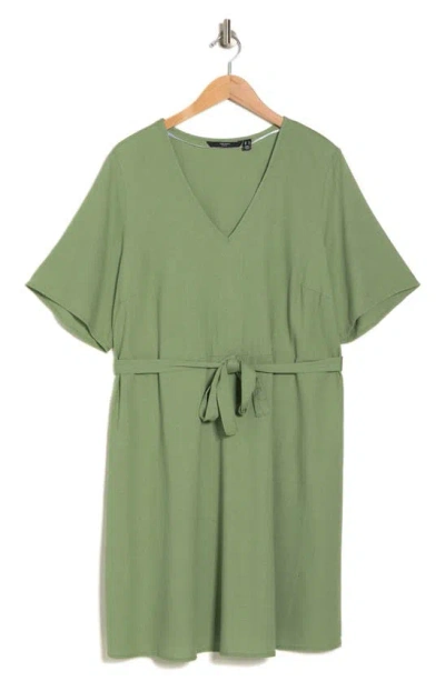 Vero Moda Short Sleeve Tie Waist Dress In Hedge Green