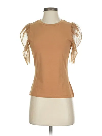 Pre-owned Vero Moda Short Sleeve Top Tan Crew Neck Tops In Brown