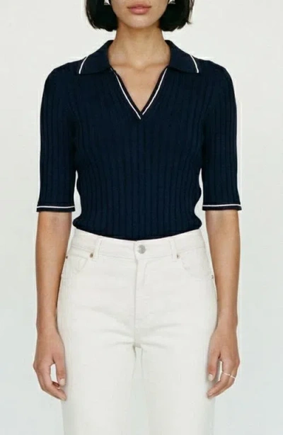 Vero Moda Simosa Rib Knit Polo In Blue
