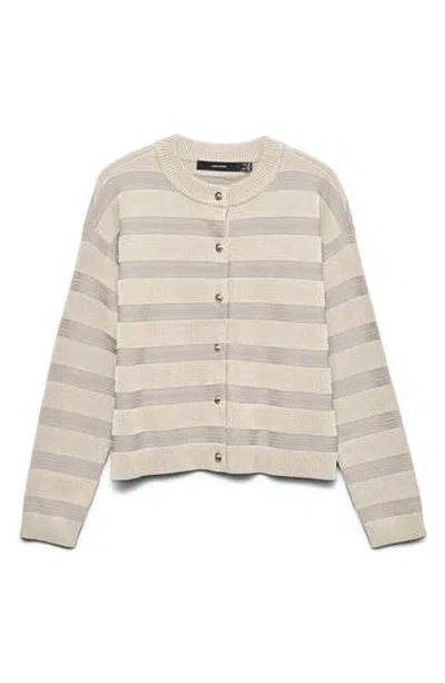 Vero Moda Stripe Button Front Crop Cardigan In Gold