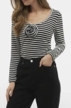 Vero Moda Stripe Jacquard Rosette Knit Top In Black Stripes Snow