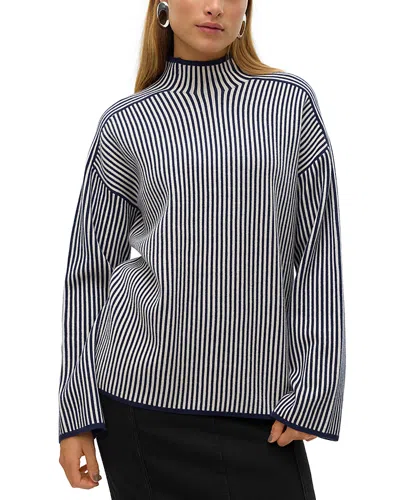 Vero Moda Striped Mock Neck Sweater In Navy Blaze