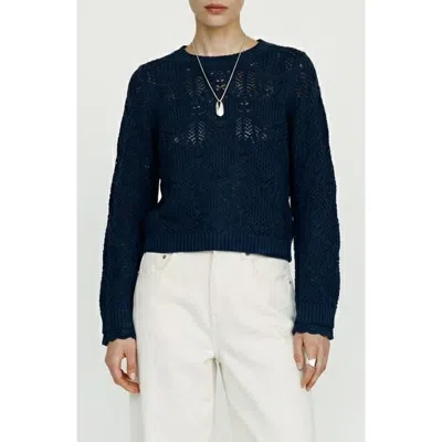 Vero Moda Susana Pointelle Cotton Blend Sweater In Blue