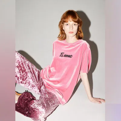 Vero Moda 【丝绒面料】光泽有质感短袖复古时髦粉色上衣女t恤 In Pink