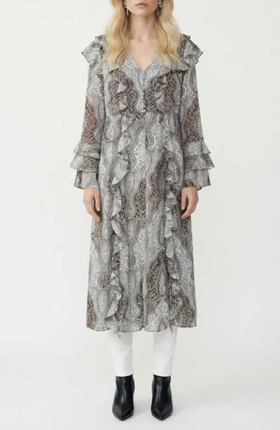Vero Moda Tara Leaf Print Button Front Longline Cardigan In Gray