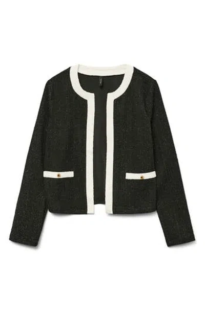 Vero Moda Tiffany Bouclé Crop Jacket In Black Detailwhite Pockets
