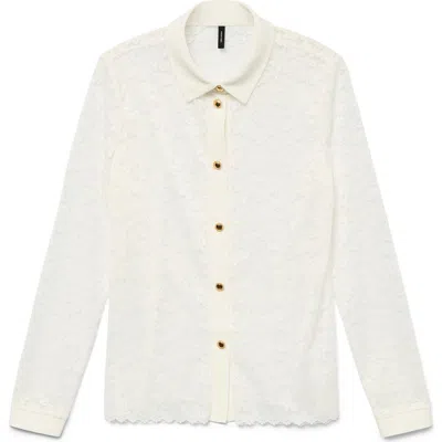 Vero Moda Tillie Long Sleeve Lace Button-up Shirt In Snow White