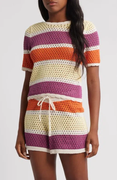 Vero Moda True Stripe Open Stitch Short Sleeve Sweater In Multi