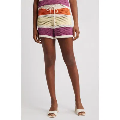 Vero Moda True Stripe Open Stitch Sweater Drawstring Shorts In Multi