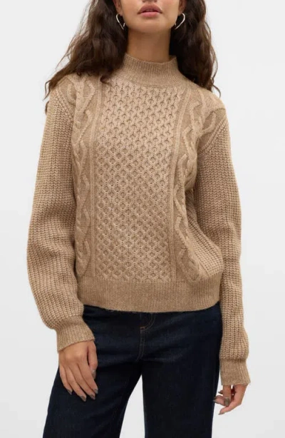 Vero Moda Universe Mock Neck Cable Sweater In Silver Minkdetailw Melange