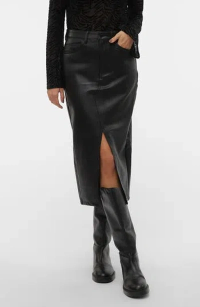 Vero Moda Veri High Waist Faux Leather Skirt In Black