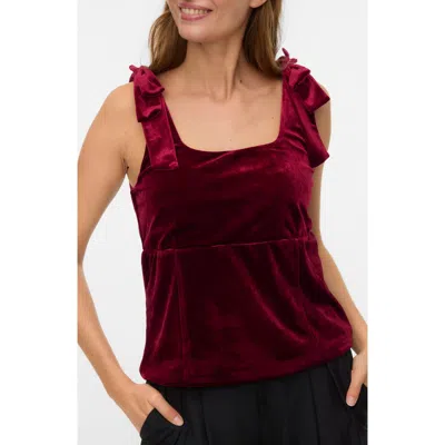 Vero Moda Vida Tie Strap Velvet Top In Burgundy