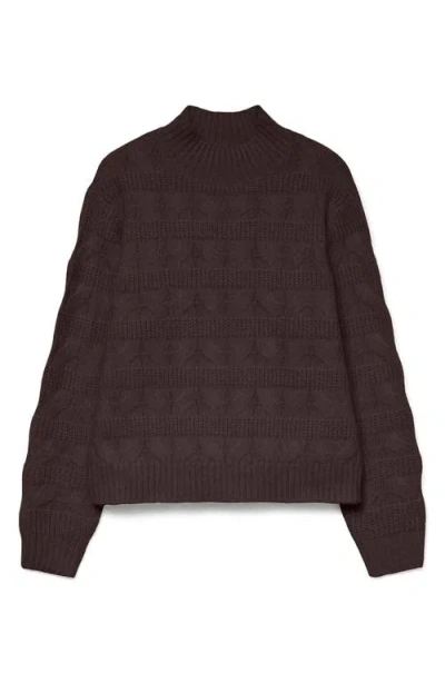 Vero Moda Virgo Cable Stripe Mock Neck Sweater In Brown