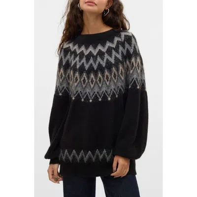 Vero Moda Visti Fair Isle Pullover Sweater In Black