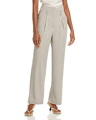 Vero Moda Wendy Pleated High Rise Straight Trousers In Mourning Dove Pinstripe