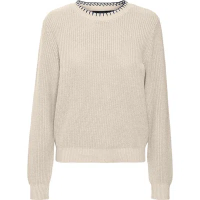 Vero Moda Whipstitched Crewneck Sweater In Birch Detail Navy