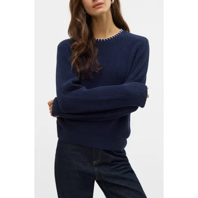 Vero Moda Whipstitched Crewneck Sweater In Navy Blazer Detail