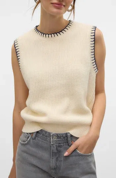 Vero Moda Whipstitched Sleeveless Sweater In Birch Detail/navy